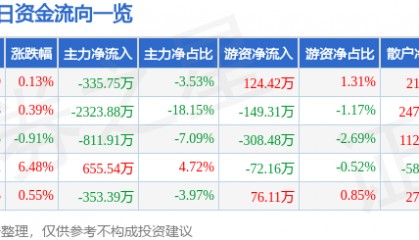 股票行情快报：科森科技（603626）1月17日主力资金净卖出335.75万元