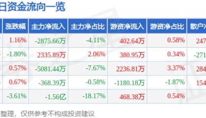 股票行情快报：力源信息（300184）2月19日主力资金净卖出2875.66万元