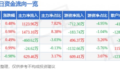 股票行情快报：大众公用（600635）9月9日主力资金净买入1123.96万元
