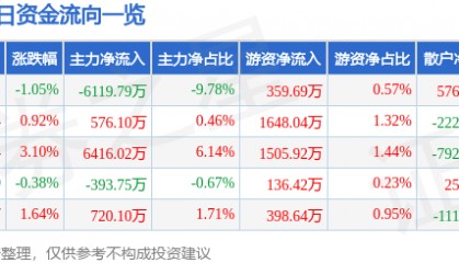 股票行情快报：科蓝软件（300663）12月11日主力资金净卖出6119.79万元