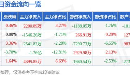 股票行情快报：三峡能源（600905）4月10日主力资金净买入2200.89万元