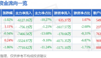 股票行情快报：孩子王（301078）8月14日主力资金净卖出6127.16万元