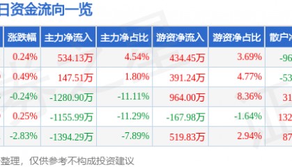 股票行情快报：大众公用（600635）8月6日主力资金净买入534.13万元