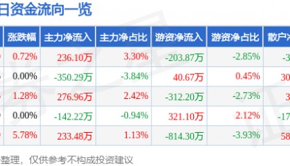 股票行情快报：长春燃气（600333）9月10日主力资金净买入236.10万元