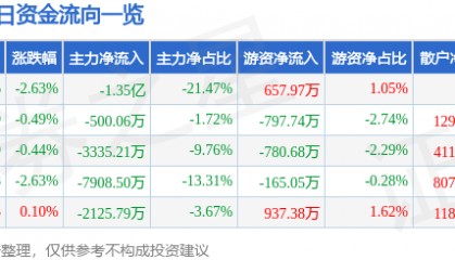 股票行情快报：云赛智联（600602）6月13日主力资金净卖出1.35亿元