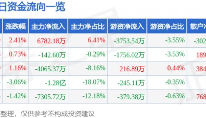 股票行情快报：云赛智联（600602）8月13日主力资金净买入6782.18万元