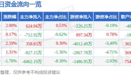 股票行情快报：云赛智联（600602）8月20日主力资金净买入624.94万元