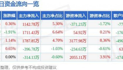股票行情快报：太阳纸业（002078）10月16日主力资金净买入1142.78万元