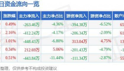 股票行情快报：桂林旅游（000978）10月22日主力资金净卖出263.46万元