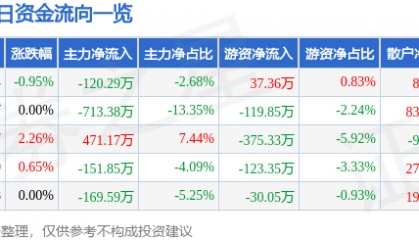 股票行情快报：陕西黑猫（601015）2月11日主力资金净卖出120.29万元