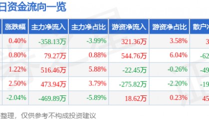 股票行情快报：苏宁环球（000718）11月21日主力资金净卖出358.13万元