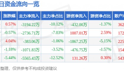 股票行情快报：力源信息（300184）1月9日主力资金净卖出3194.22万元
