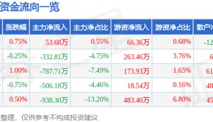 股票行情快报：ST银江（300020）8月21日主力资金净买入53.68万元